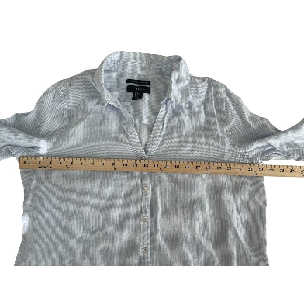 Tahari 100% Linen Blue and White Striped Long Sleeve Button Down Shirt XL - Picture 4 of 6